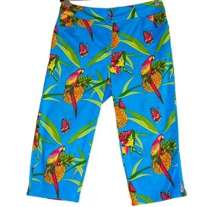 Bill Blass Petite Jeans Women 8P Parrot Pineapple Resort Beach Stretch Capris